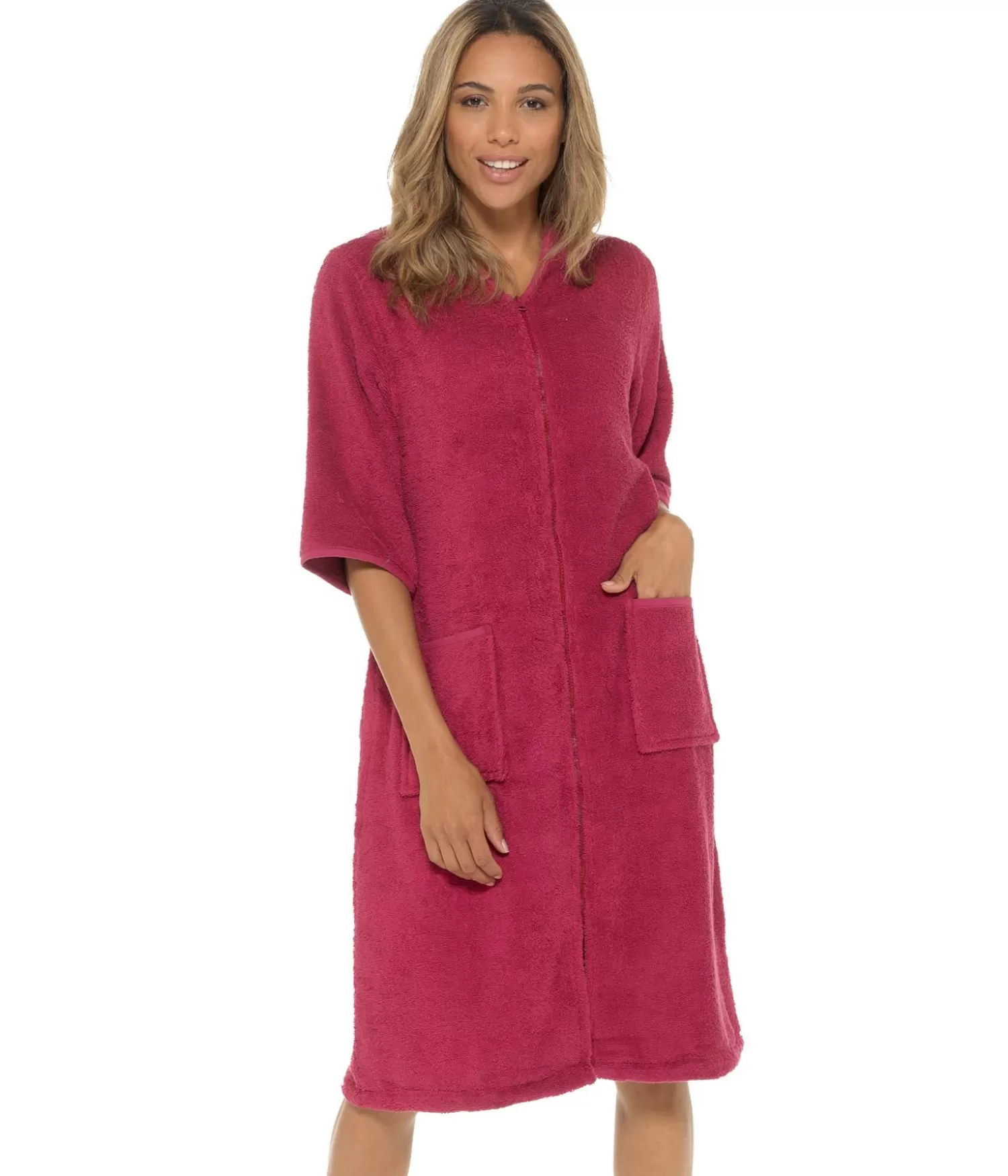 * Dressing Gowns | Zip Up Towelling Dressing Gown - Wine